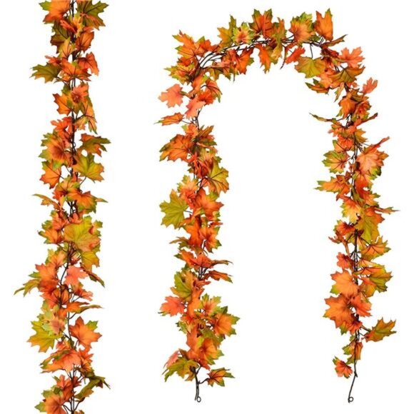 2 Pack Fall Maple Leaf Garland, 6.5Ft/Piece Hanging Vine Artificial Autumn - Picture 1 of 8